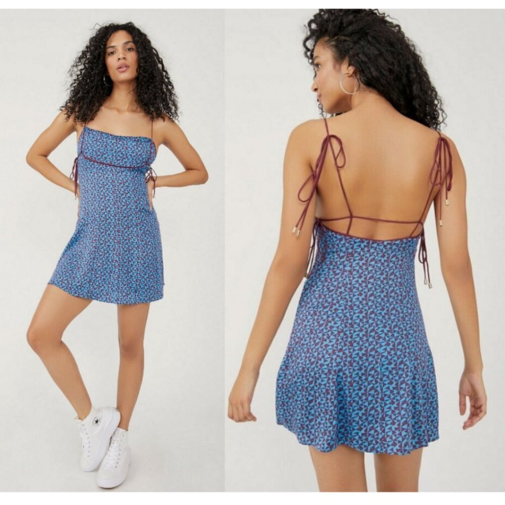 Free People Kai Mini Dress Print Tie Strap Low Back Backless Sundress Summer Sun